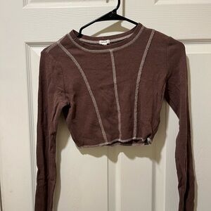 Garage Chocolate Brown Long Sleeve Crop Top